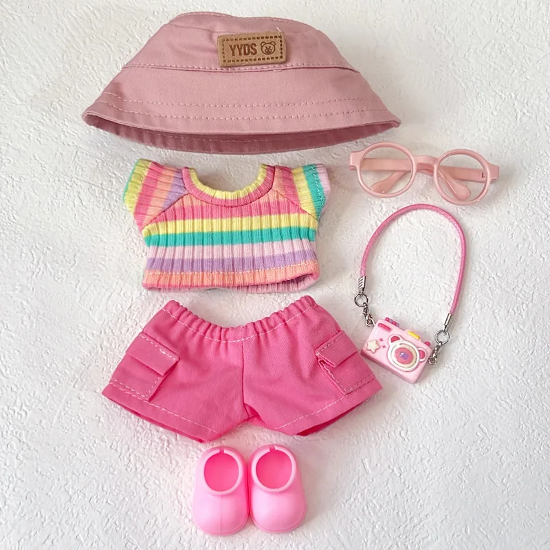 Per 15/17 centimetri carino Labubu Mini Bambole A Righe T-Shirt Pantaloni Cargo Vestiti Vestito Labubu V1 V2 bambola abbigliamento giocattoli fai da te Accessori