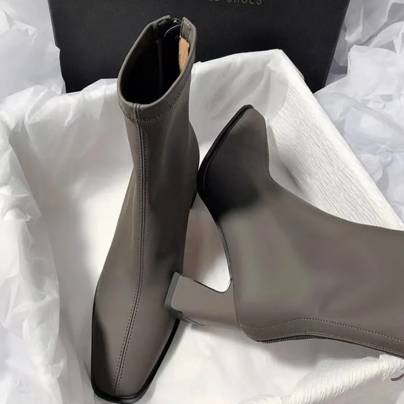 

Осенние женские пикантные эластичные ботильоны, короткие туфли Botas, модные вечерние короткие ботинки на высоком каблуке-шпильке с квадратным носком и высоким каблуком