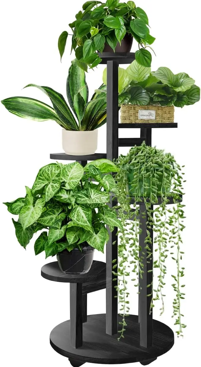 5 Tiered Tall Plant Stand for Indoor, Wood Plant Shelf Corner Display Rack, Multi-tier Planter Pot Holder