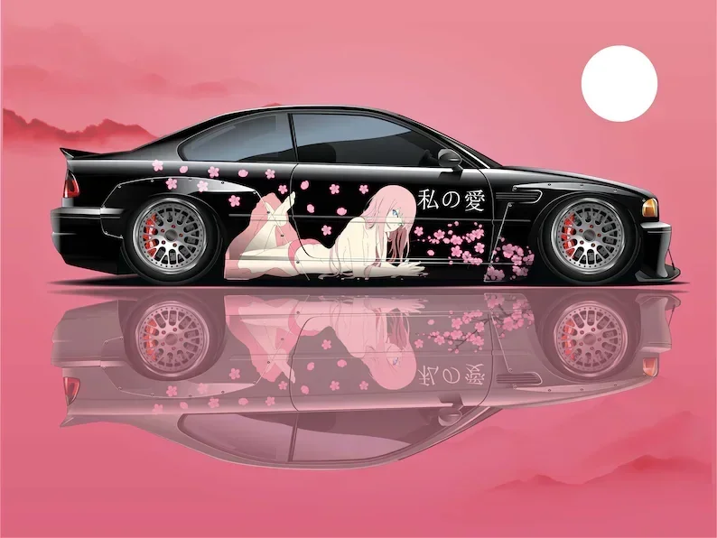 

Японское аниме-автомобиль Livery Manga, боковая пленка для автомобиля, литая виниловая пленка, универсальный размер, розовая аниме-наклейка на автомобиль