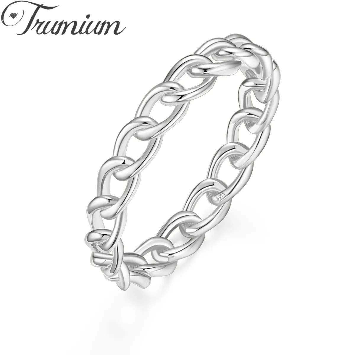 

Trumium Thin Chain Ring Cuban Curb Link Gold Original 925 sterling silver ring Stylish Rings for Women Girls