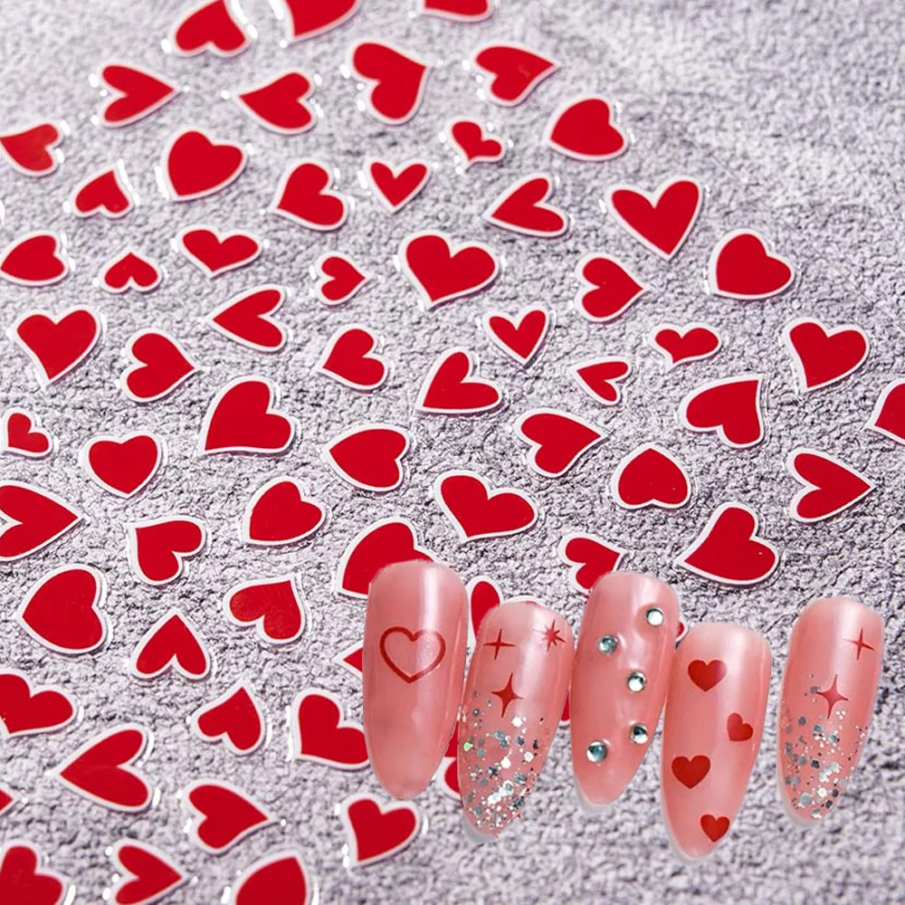 Autocollants 3D Leon Red Love Coussins Nail Art, décalcomanies, breloques, conception d'ongles, décorations de curseur auto-adhésives, feuilles de tatouage, manucure