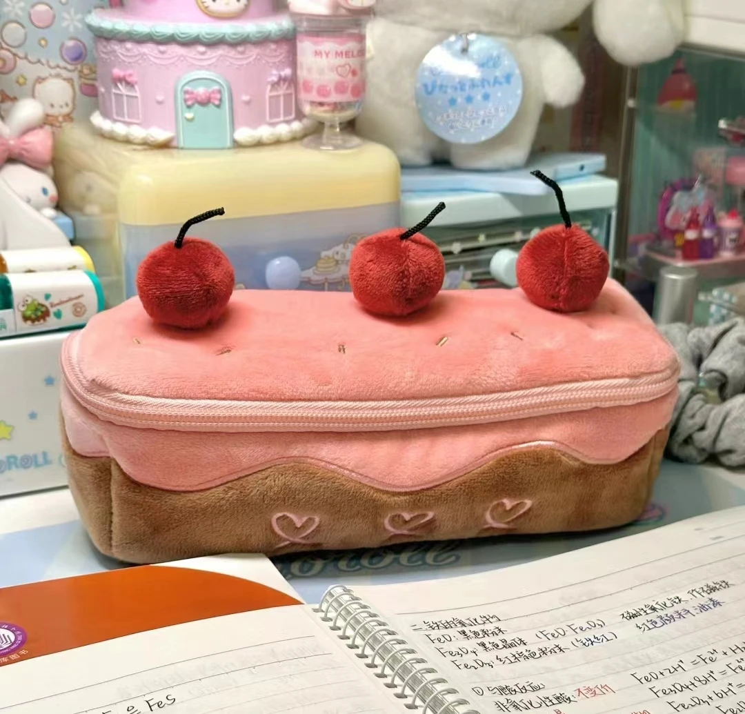 Cute Plush Strawberry Cake Pen Bag Cherry Large Capacity Pencil case Advanced Stationery Bag Korean Stationery Pencil Pouch Gift