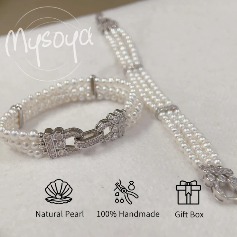 

MYSOYA трехслойный браслет из белого пресноводного жемчуга 6-7 мм с подарочной коробкой для нее/им, идеально подходит для дня рождения, свадьбы, Дня святого Валентина