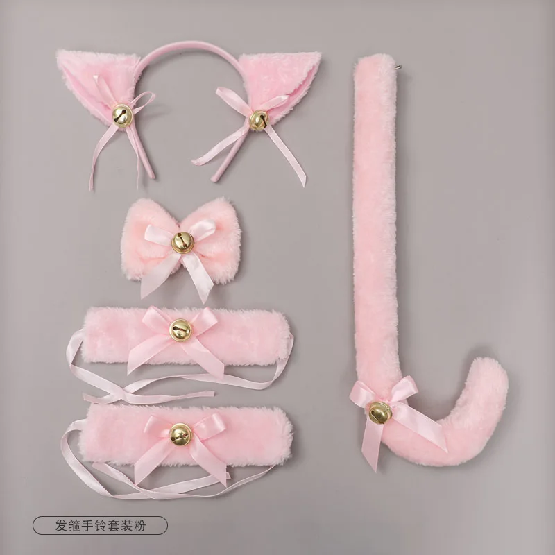섹시한 플러시 칼라 팔찌 꼬리 5개 세트 귀여운 소녀 고양이 귀 머리띠 롤플레이 액세서리 태슬 헤드드레스 드레스업 세트