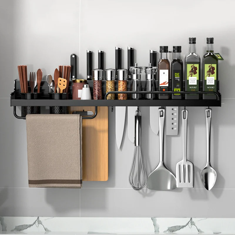 

Wall Mount Kitchen Storage Rack For Spoon Spice Jar Cutlery Spoon Holder Shelf Multifunctional Seasoning Knife Utensil Organizer