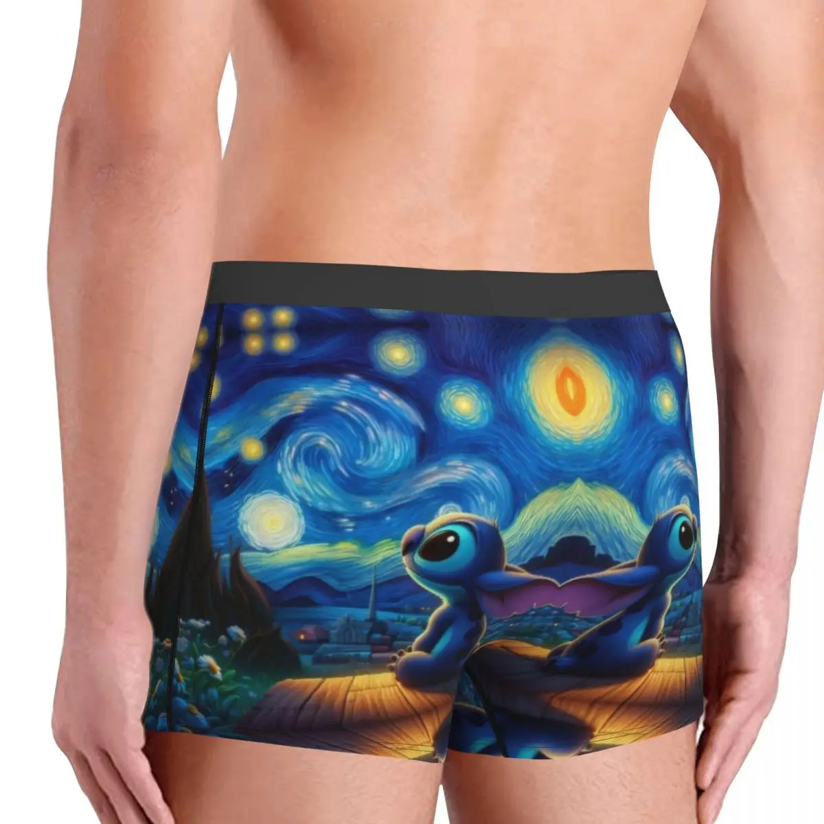 Custom Stitch Van Gogh Starry Sky Underwear Men Printed Boxer Briefs Shorts Panties Soft Underpants