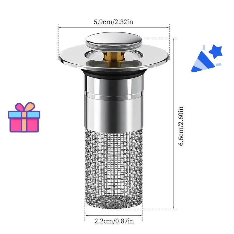 

2-Pack 3-in-1 Drain Strainer Hair Catcher Anti-Clog Easy Clean For 1-1.5 Inch Bathroom Sink