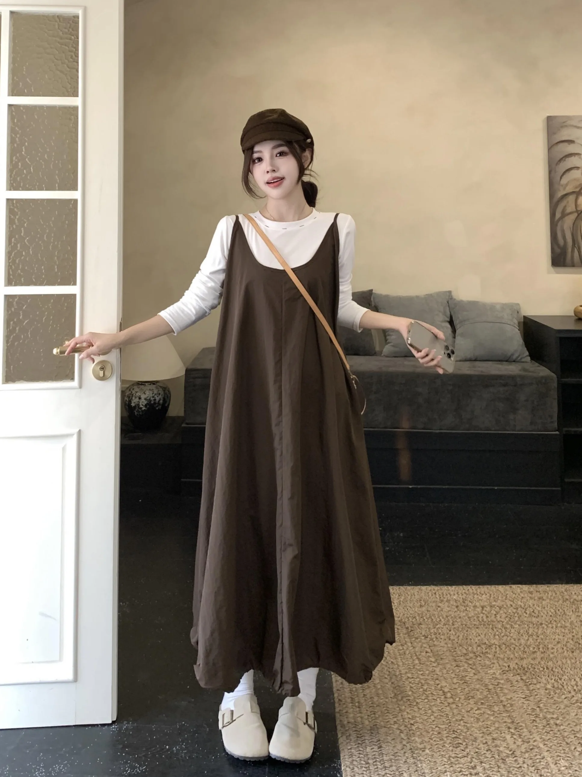 

Платье женское повседневное больших размеров в стиле кэжуал, с цветочным принтом, на бретельках, осенняя новинка, комплект из базовой рубашки и топа