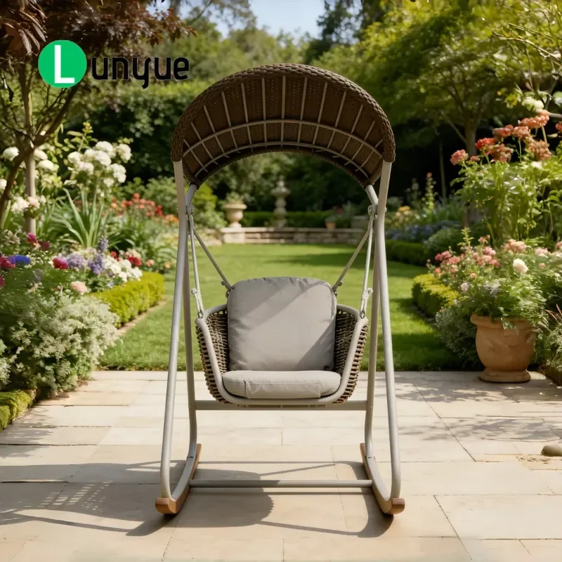 Heavy Duty Rattan Patio Swing Chair Rust Resistant Aluminum Frame All Weather Commercial Grade for Resort Outdoor Garden