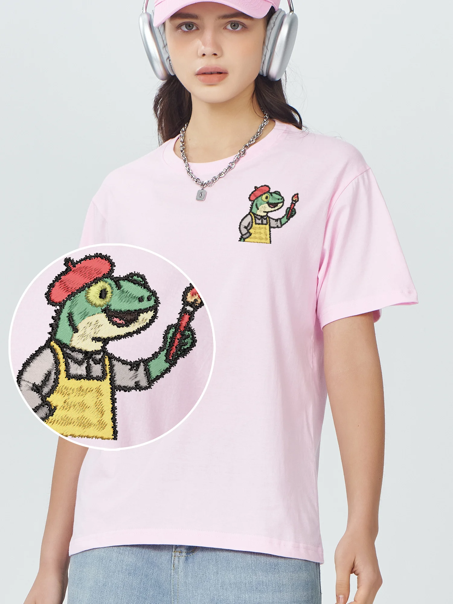 

Painter Frog Funny Embroidered T-Shirt Unisex Casual Crew Neck Soft Breathable Design Embroidery T Shirts Graphic Clothes​