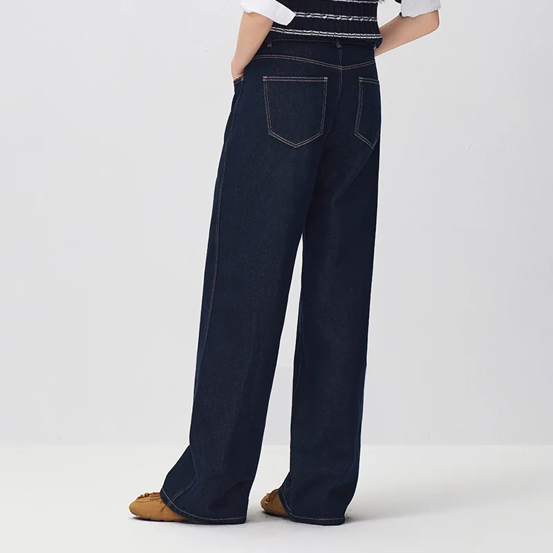 Semir Women Denim Jeans Whisker Wash Vintage Wash Brushed Fleece Versatile Vintage Style Wide Leg 2026 New Winter Daily Wear