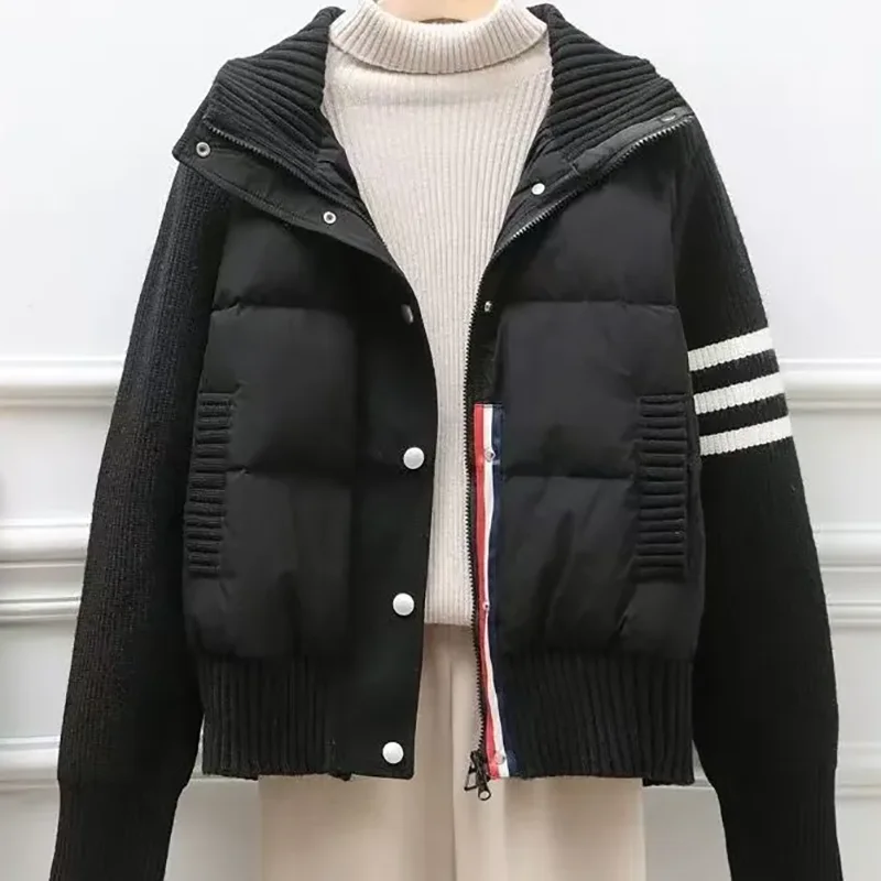 أسفل القطن وسادة مبطنة المرأة معطف قصير 2026 الخريف الشتاء جديد سميكة الدافئة سترة فضفاضة محبوك خياطة معطف القطن #5