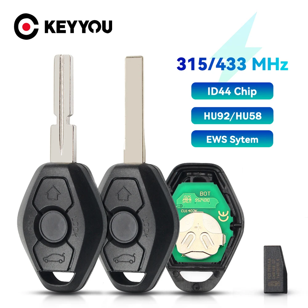 KEYYOU EWS Sytem Car Remote Key For BMW E38 E39 E46 X3 X5 Z3 Z4 1/3/5/7 Series 315/433MHz ID44 Keyless Entry Transmitter Key