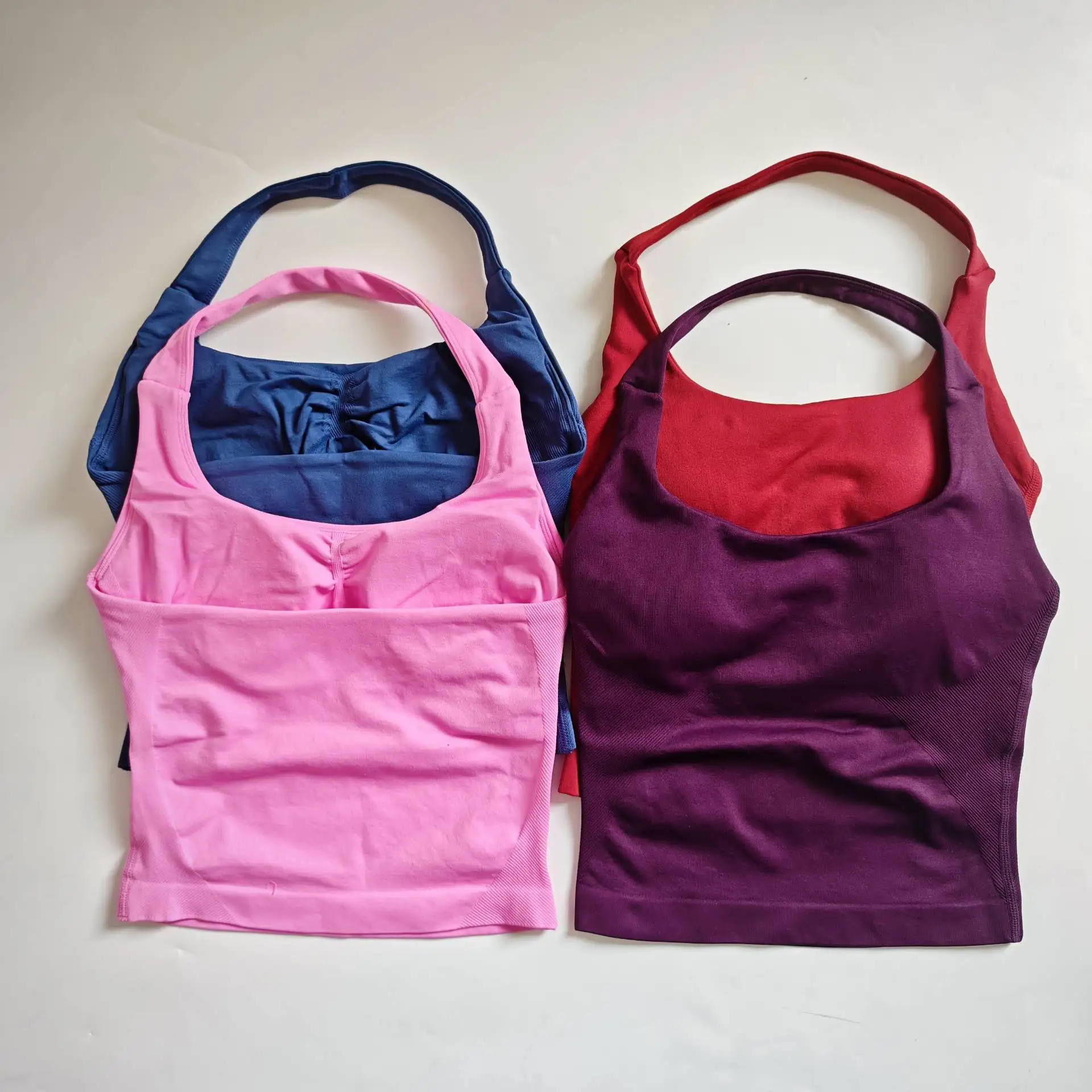 NCLAGEN Impact Halter Top pour femme, dos ouvert, sans couture, débardeur long rembourré, vêtements de yoga, fitness, entraînement, course à pied, vêtements de sport