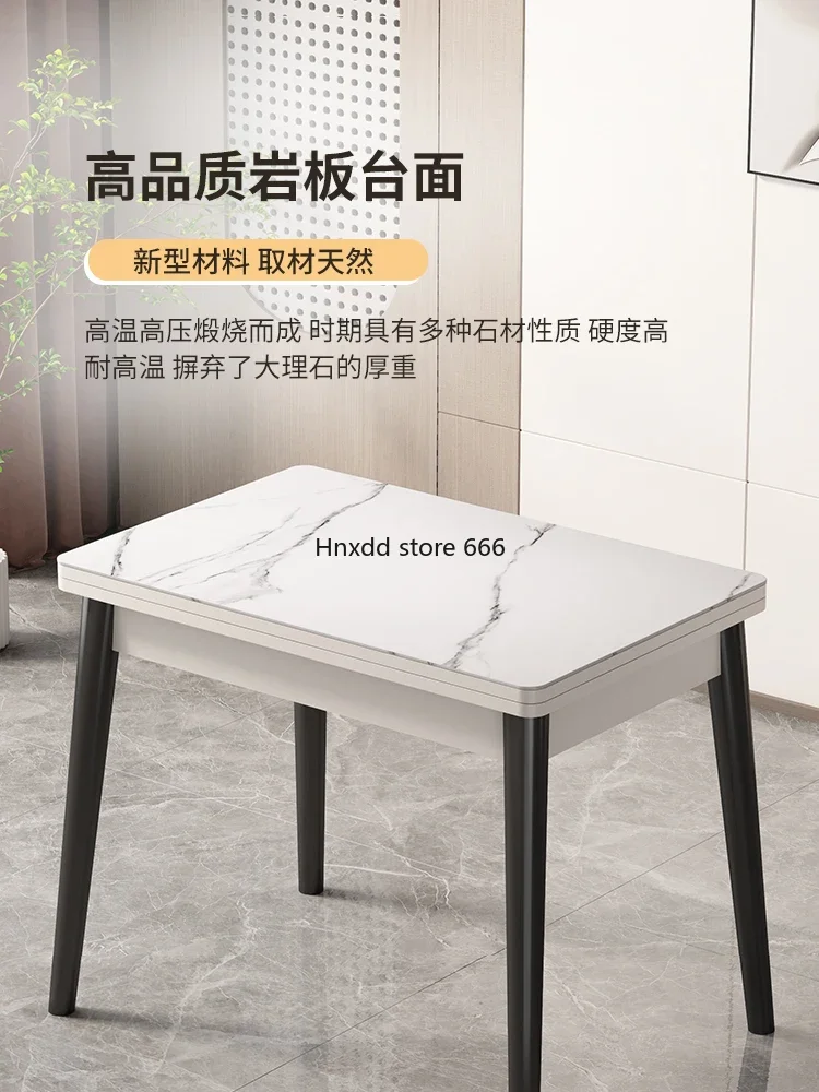 Foldable retractable rock slab solid wood dining table and chair combination