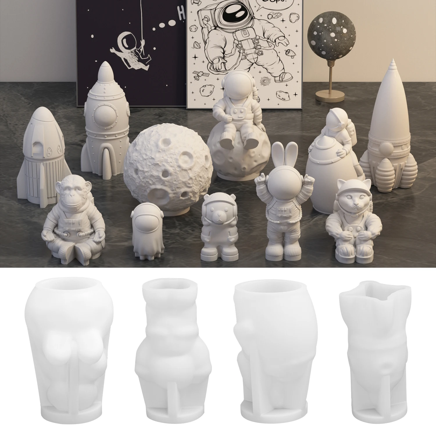 S0131 космическая ракета Платформа Резиновые формы 3D лунный астронавт свеча пластырь силиконовая форма для ручной работы декоративные ремесла