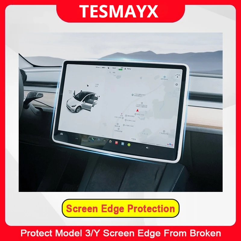 Tesla Model 3/Y Juniper 2025 실리콘 보호 프레임 가장자리 커버 중앙 제어 디스플레이 화면 보호기 자동차 액세서리