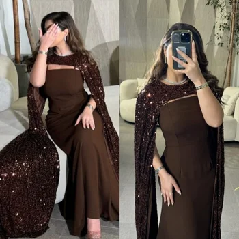 Abiti lunghi con o-collo a tromba con pieghe in jersey di moda personalizzati Abiti da cerimonia su misura di alta qualità