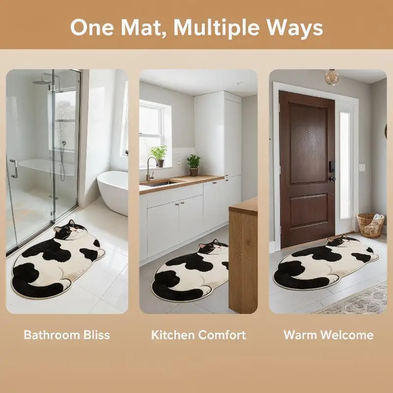 3D Cat Diatomite Bath Mat Provides High Absorption and Quick Drying for Bathroom