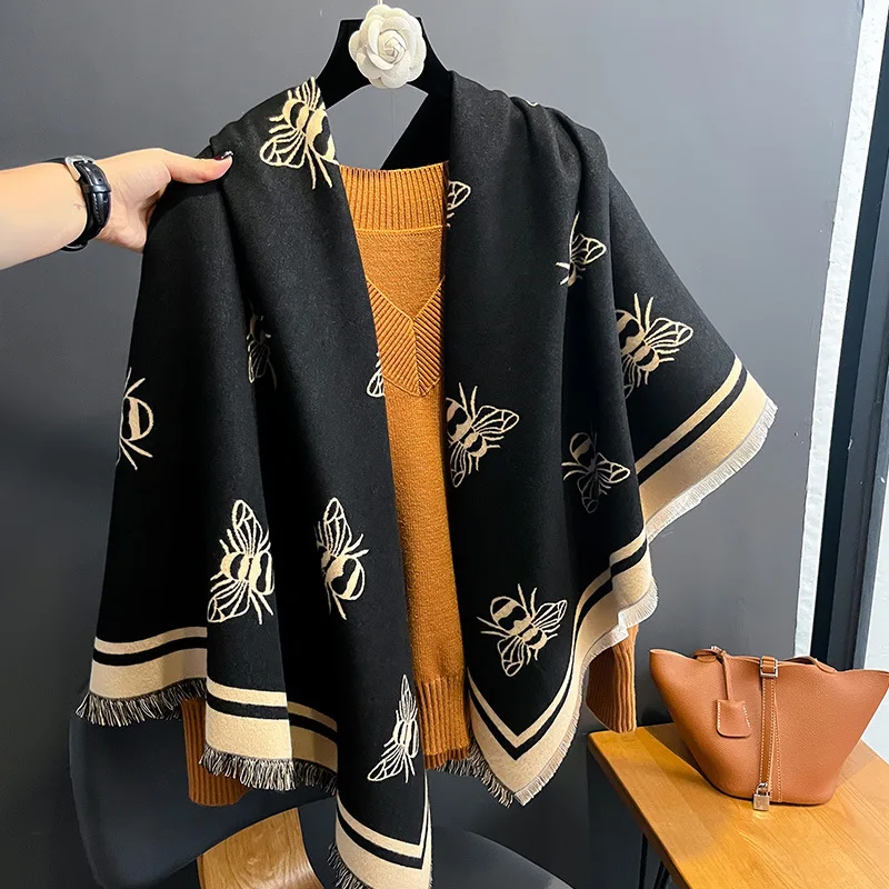 

Warm Bee Cashmere Scarf Women Thick Simple Shawl and Wraps Ladies Blanket Winter Pashmina Luxury Designer Casual Black Scarf