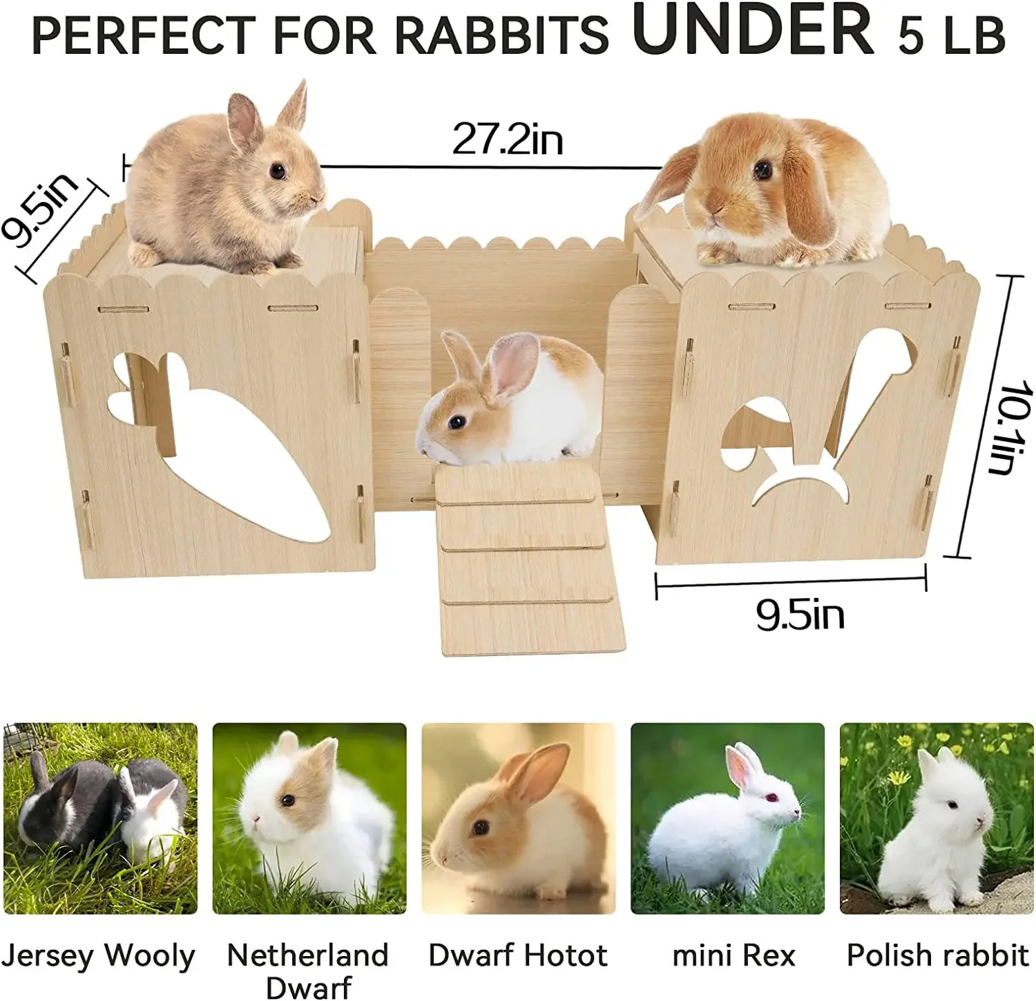 Wooden Rabbit Castle hideout Tunnel Play house with ladder and tunnel suitable for velvet rat guinea pig hamster hideout