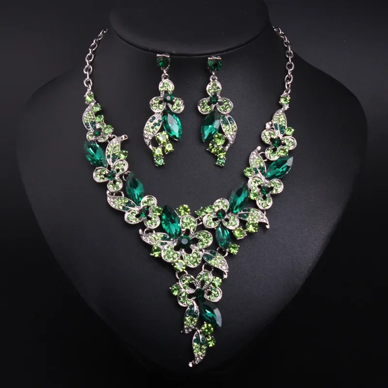 

Romantic Clover Leaf Full Rhinestone Wedding Bridal Jewelry Set for Women Girl Prom Party Colorful Crystal Clothing Accessories