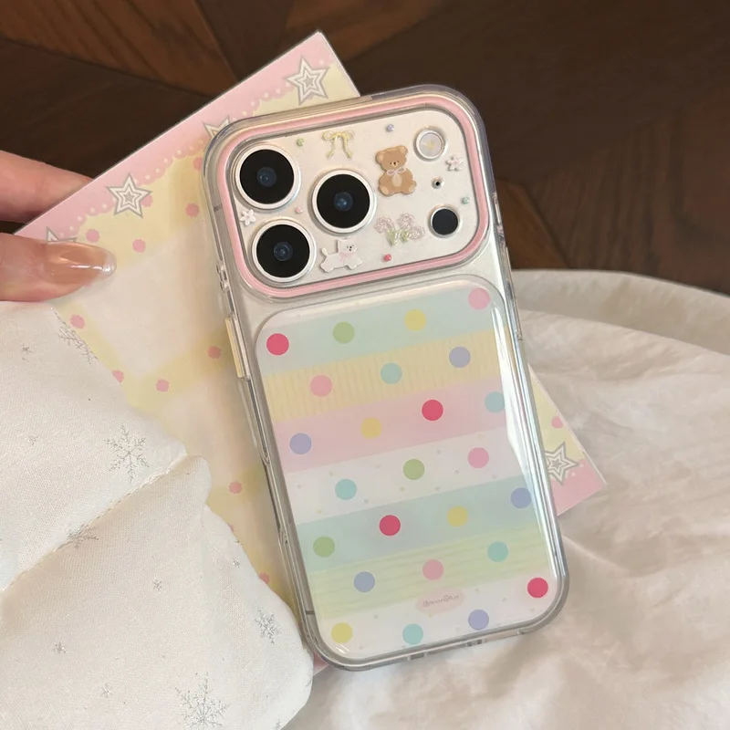Fresh Polka Dot Pattern Double Layer Soft TPU Shockproof Anti-drop Anti-fingerprint Phone Case for iPhone 17 16 15 14 Pro Max