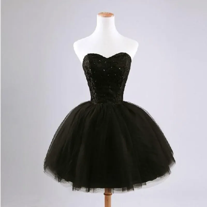 Black Short Prom Dress Elegant Women Lace Up Sweetheart Beaded Princess Evening Gowns Mini Cocktail Dress vestidos de graduación