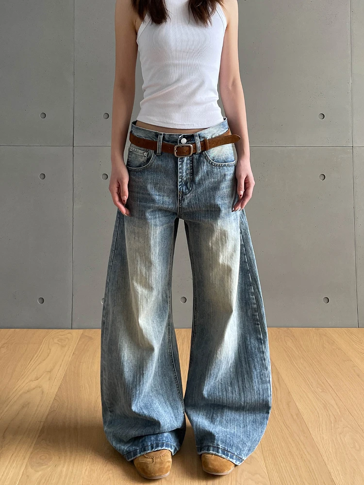 

Retro American High Street Washed Blade Denim Jeans Men Women High Waist Bamboo Fiber Straight Leg Casual Long Trousers
