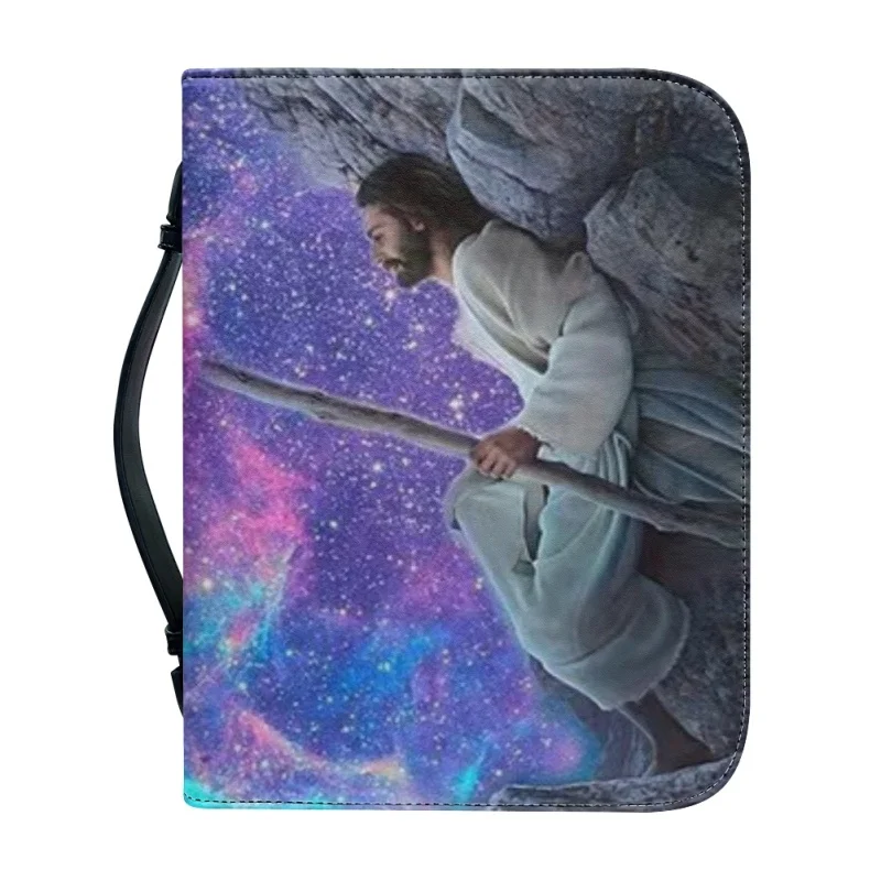 Funda con estampado de Dios reclinado en medio de las galaxias para mujer, bolsos de PU, libro de estudio, cajas de almacenamiento