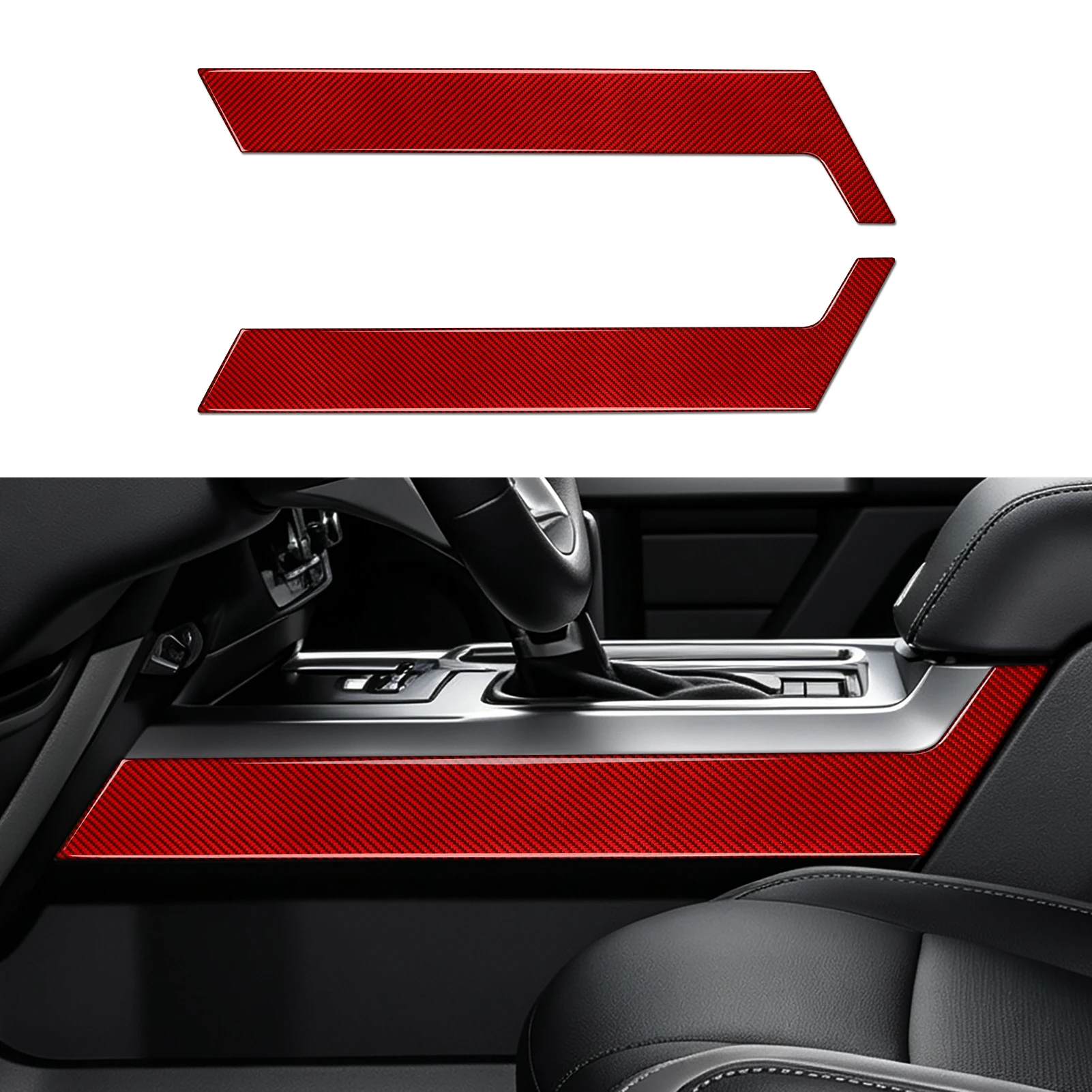 Red Carbon Fiber Interior Sticker. Car Console Side Decorative Strips Panel. For Ford F-150 250 350 450 550 (2015-2022) Trim.