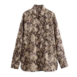 Tangada 2024 Women Snake Print Oversized Blouses Long Sleeve Female Shirts Tops 6X0260