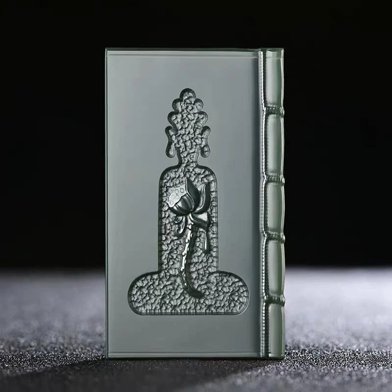 Hotan Green Taqing Fine Buddhist Scripture Pendant Double-Sided Carving Jade Ornament Men and Women