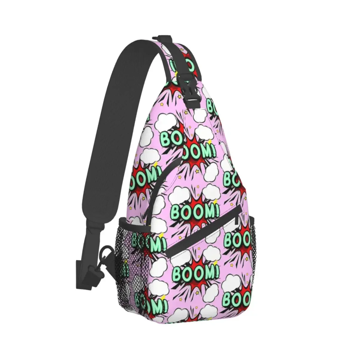 BOOM Pink Crossbody Chest Bags Comic Book Lover Pockets Travel Pack Messenger Sports Teens Shoulder Bag Unisex