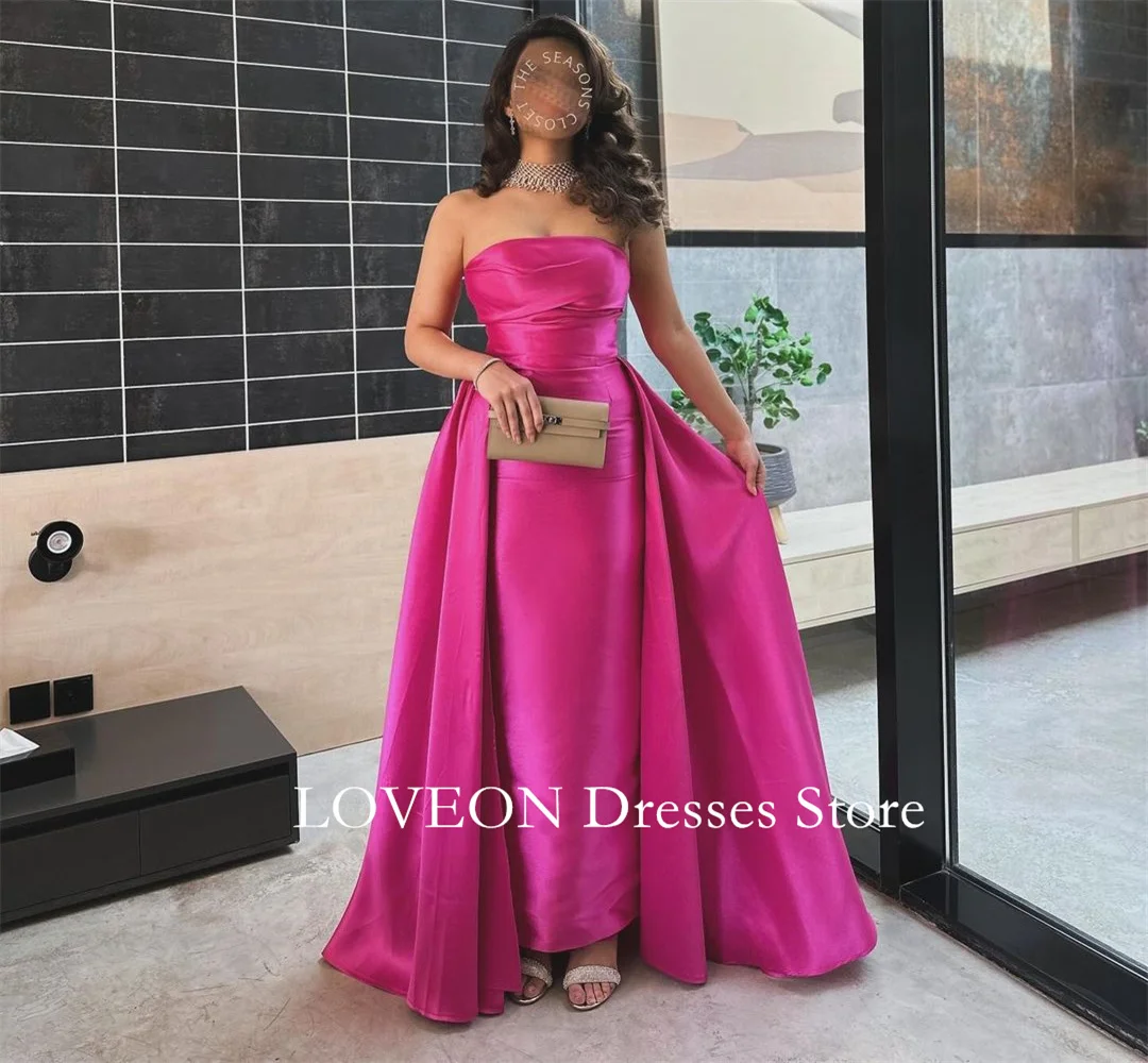 

GIOIO Strapless Evening Dresses Sleeveless Fuchsia Formal Floor Length Ruched Vintage Elegant Prom Gowns Party Women