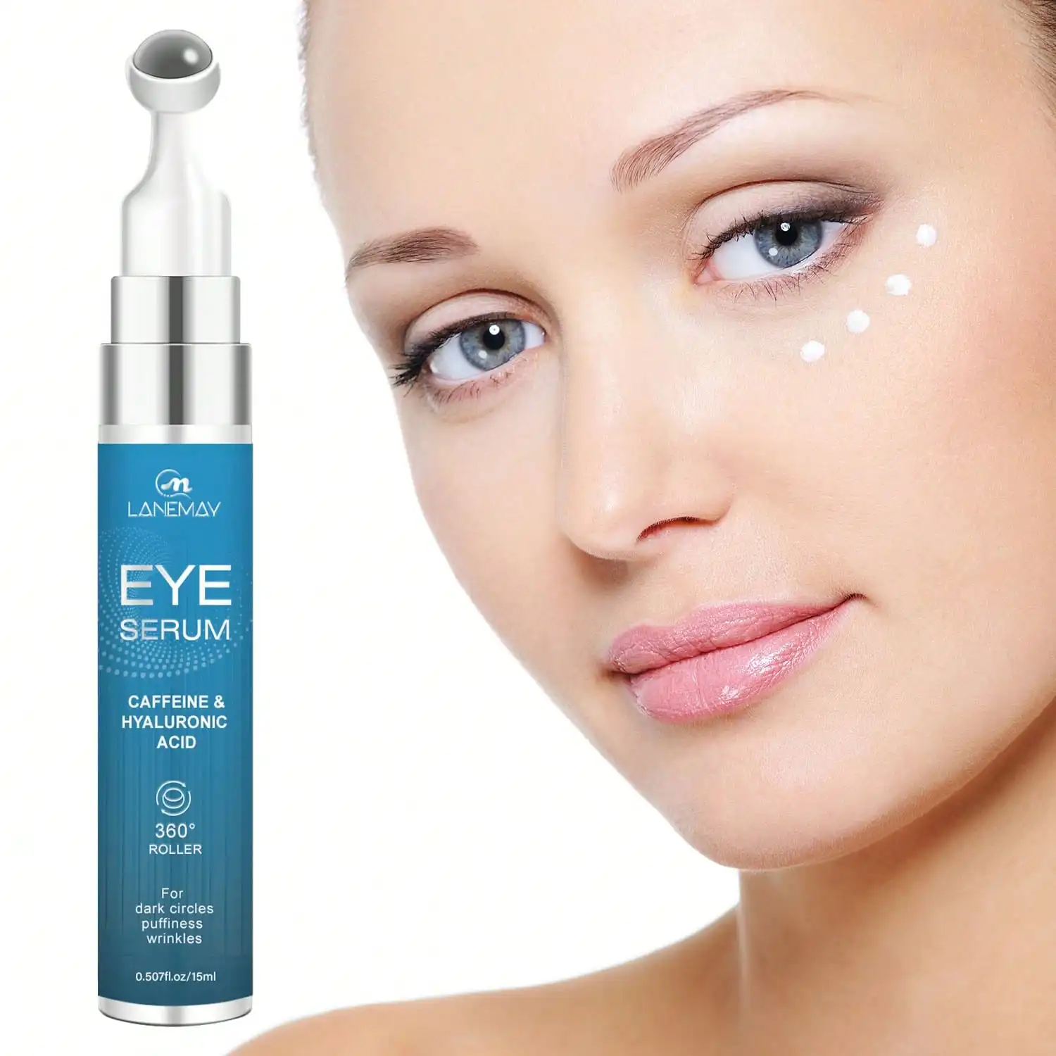 Caffeine & Hyaluronic Acid Eye Serum, Under-Eye Spinning Cream for Dark Circles, Wrinkles, Puffiness & Under-Eye Bags