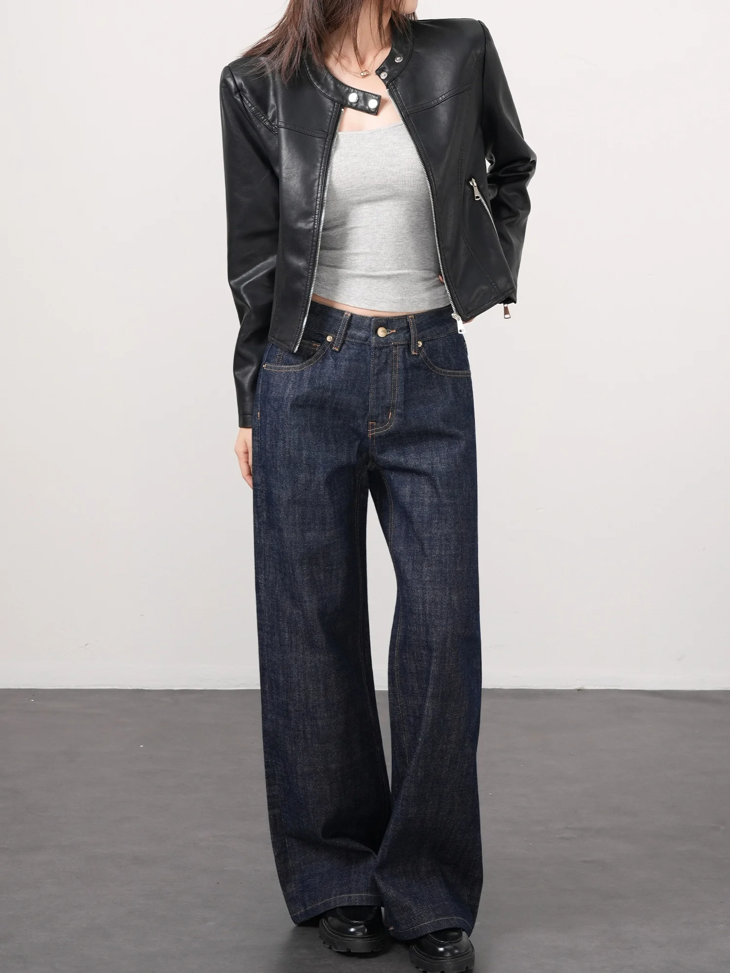 

Heavy Duty Straight Leg mid Waist Floor Length Denim Jeans Women's Original Cowhide Red Casual Washed Natural Waist