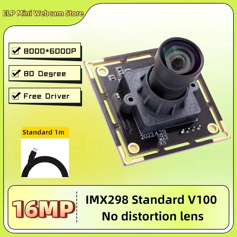 ELP 16MP USB Camera Module IMX298  4656X3496 Webcam No Distortion Wide View Angle UVC for Windows Andriod Linux Raspberry Pie