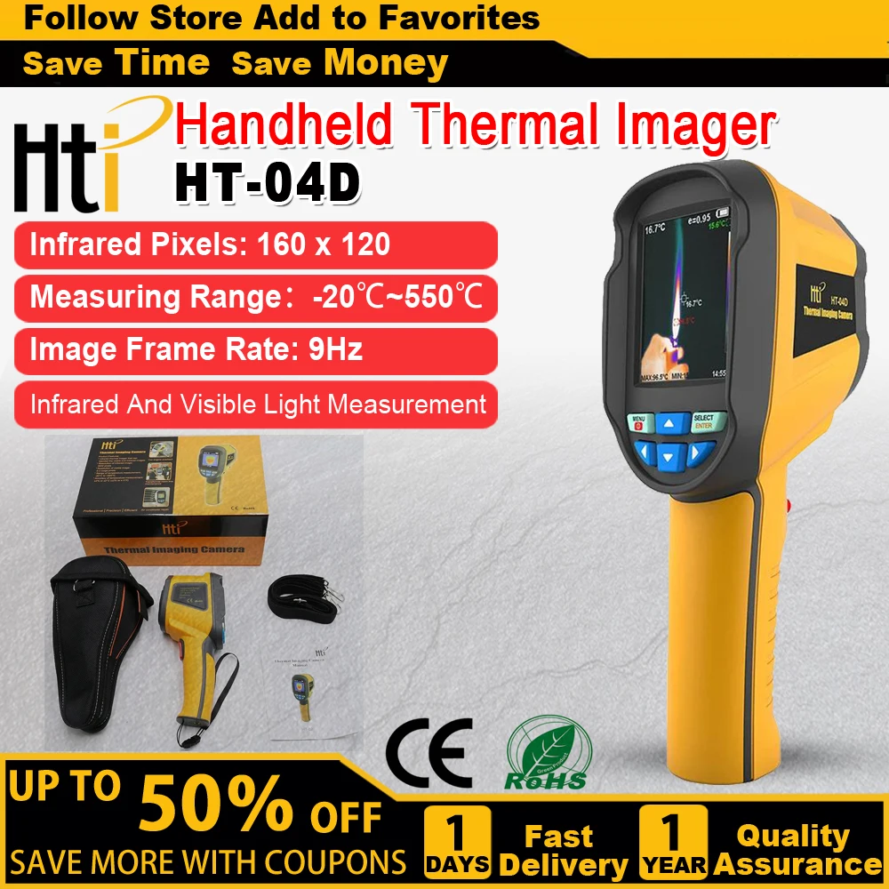 

HTI HT-04D 160*120 Pixels Infrared Thermal Imager -20°C~550°C Temperature Detect Floor Heating Repair Thermal Imaging Camera