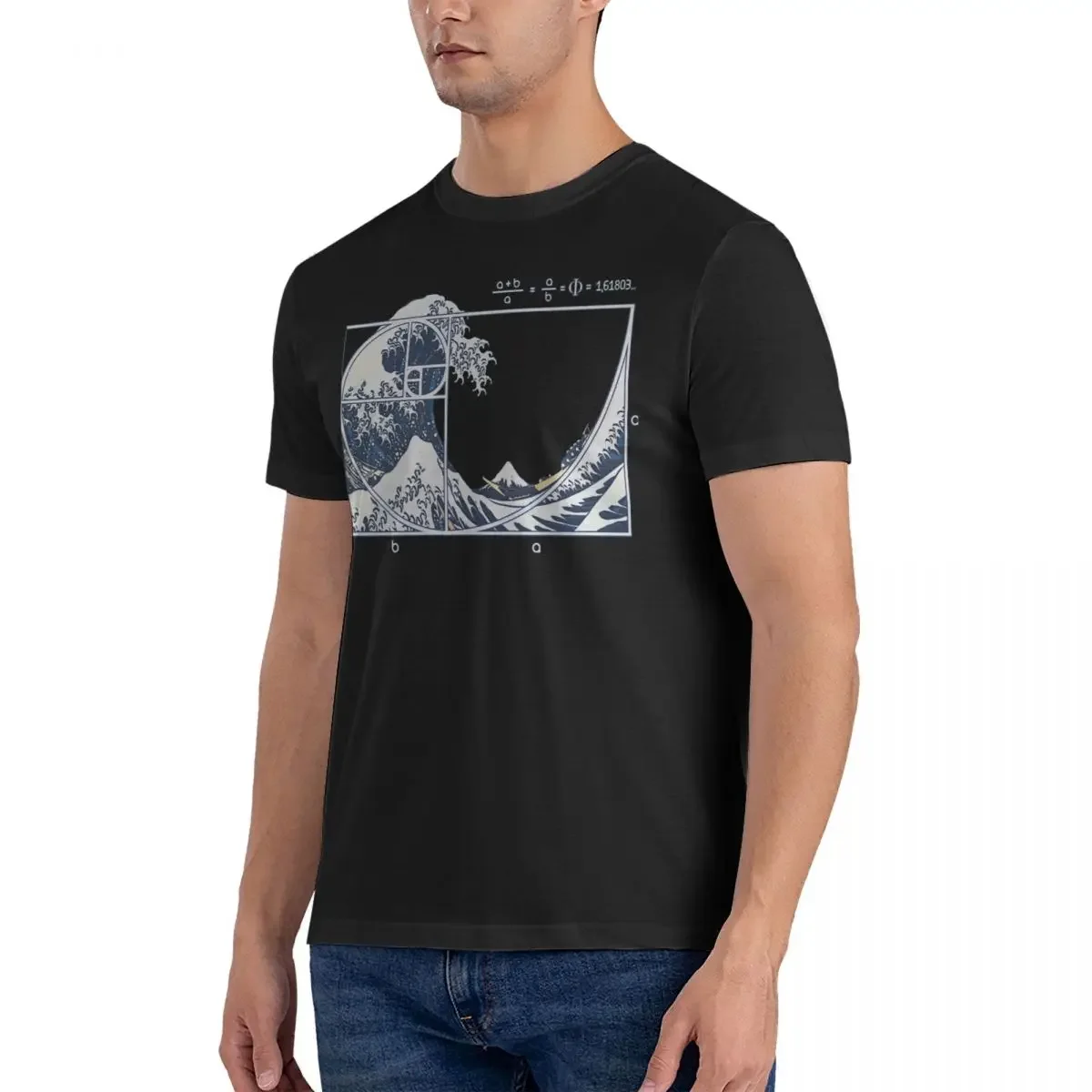 Men T-Shirt The Great Wave Funny 100% Cotton Tees Short Sleeve Fibonacci Sequence T Shirt Crew Neck Tops 6XL