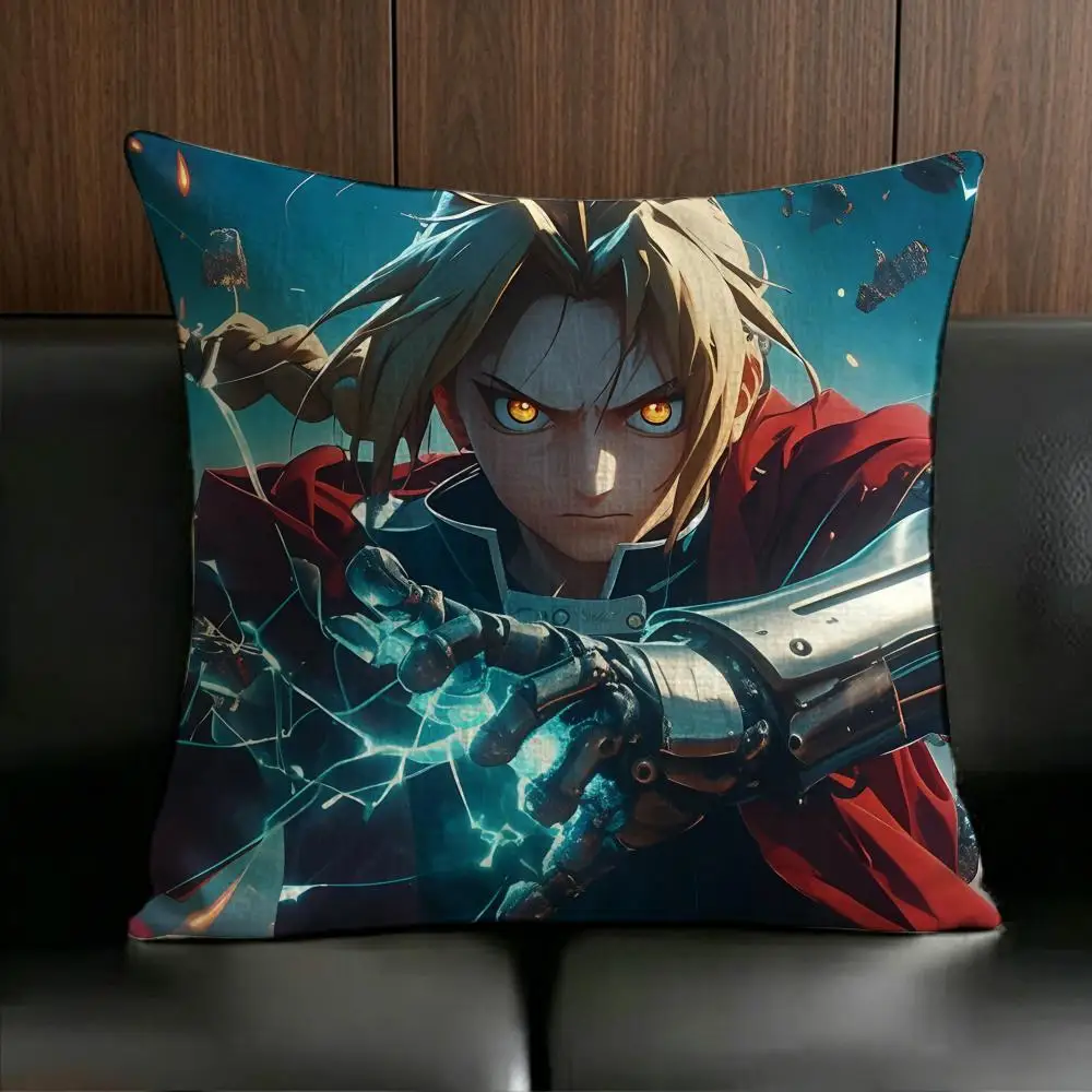 Anime Poster F-Fullmetal A-Alche Cushion Cover Anti-dustmite Pillowcase Invisible zipper silky short plush Sofa cushion cover