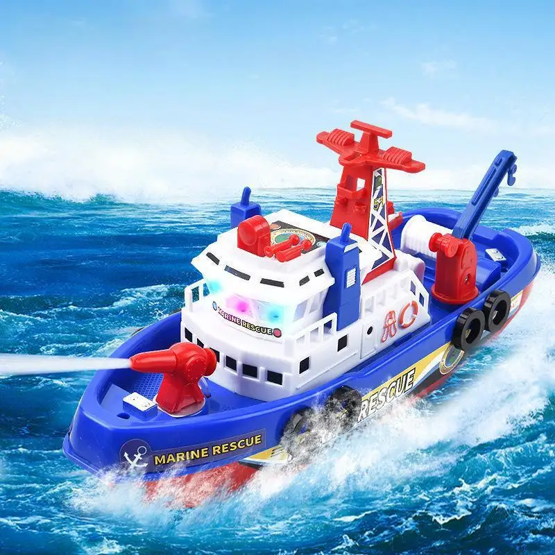 

Electric Fireboat Toy Fire Fighting Vessel Toy Marine Rescue Speed Boat Spray Water Ship Toy with Sounds & Lights Effect