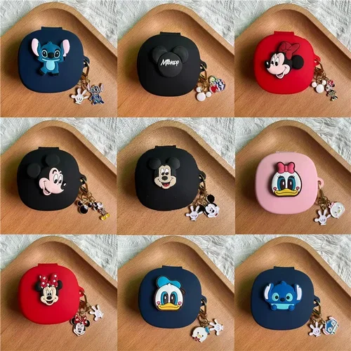 Funda bonita de dibujos animados de Mickey Winnie para auriculares Samsung Galaxy Buds 2 / Pro / Live / 2 Pro / FE, funda para auriculares con llavero