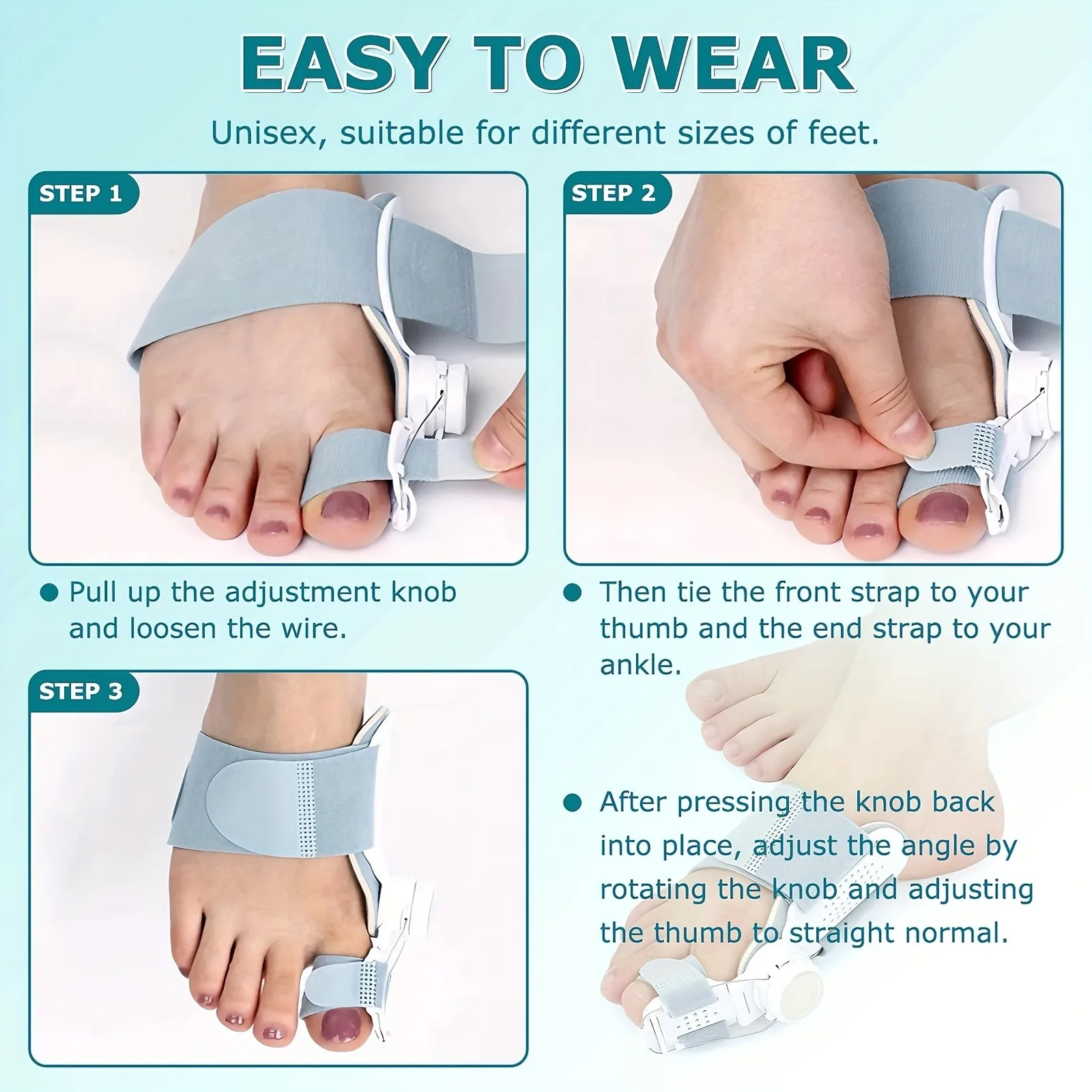 Verstellbarer Hallux-Valgus-Korrektor und Zehen-Ausrichtungs-Orthese | Starke Unterstützung mit atmungsaktiven Löchern, weiche Polsterung – Detail 4