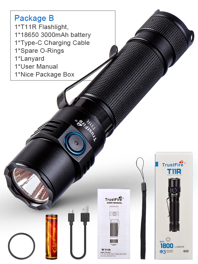 Trustfire T11R Led Tactical Taschenlampe Aufladbare 1800Lumen Leistungsstarke Rollenmaschinenlinie Typc USB Taschenlampe 18650 Batterie High Power Lampe Dual Schalter