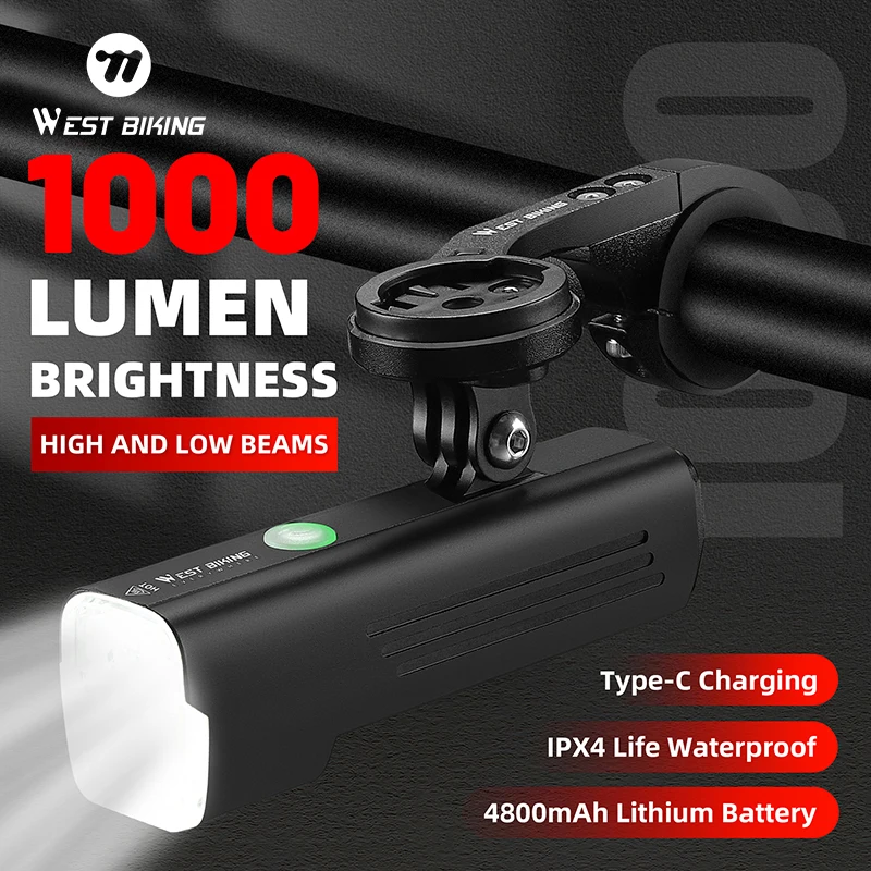 WEST BIKING Bicycle High/Low Beam Headlights Rechargeable 4800mAh Front Light General/Hanging Double Mounting Cycling Flashlight