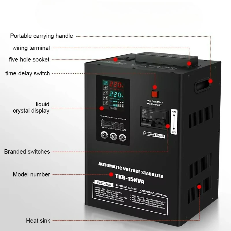 Hot Selling 220V Single Phase 80V-260V AC Relay Type Automatic Voltage Regulator 10KVA 15KVA 20KVA 30KVA Voltage Stabilizer