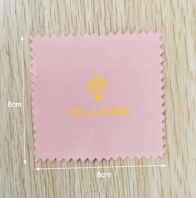 300 Pieces 8*8cm Pink Jewelry Cleaning Cloth Screen Printed With Gold Logo Customised Logo