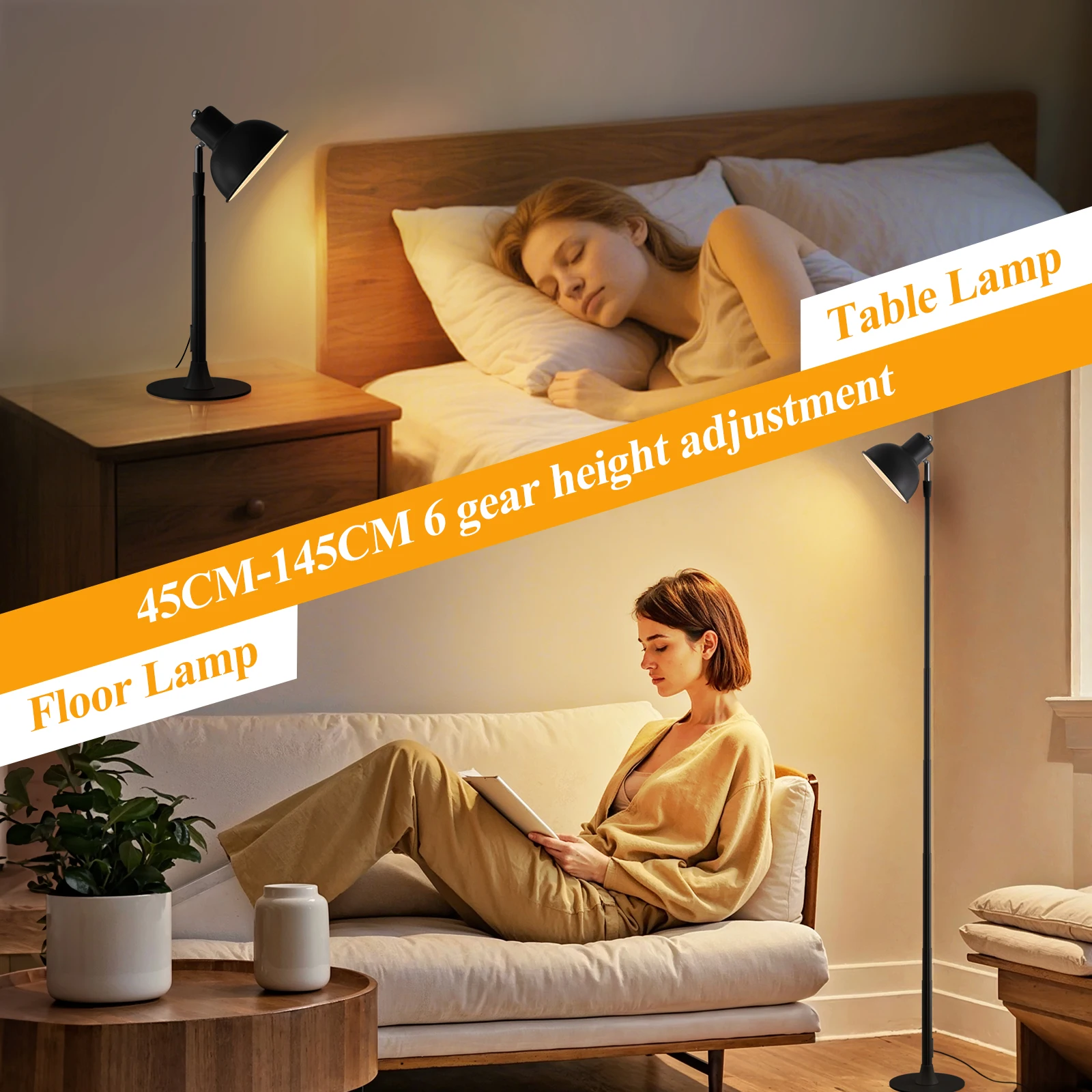 مصباح أرضي USB معدني مع ضوء LED قابل للتعتيم وعمود قابل للتعديل (3000K-6500K درجة حرارة اللون) مكاتب القراءة أضواء قائمة